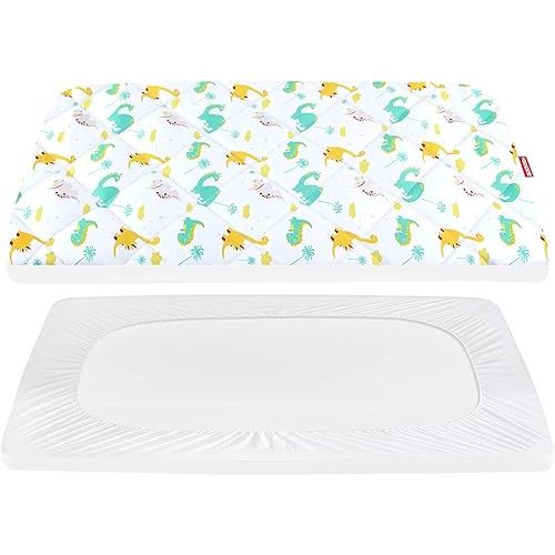 Pack and Play Sheets Fitted, Breathable Thick Playard Lovely Print Cover 39"×27"×5" Compatible with Graco Pack n Play, Dinosaur