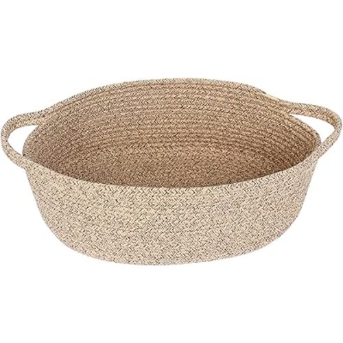 MEGASKET Brown Variegated Small Woven Basket, 13” x 9” x 5” Baskets for Gifts Empty, Cotton Rope Gift Basket, Cute Nursery Baby Organizer, Cat Dog Toy Bin Box, Wicker Storage Bin with Handle