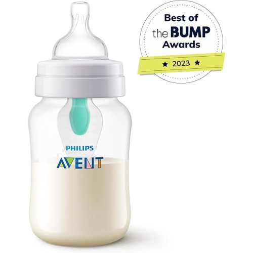 Philips Avent Anti-Colic Baby Bottle with AirFree Vent, 9oz, with Flow 2 Nipples, 1m+, 4pk, Clear, SCY703/04