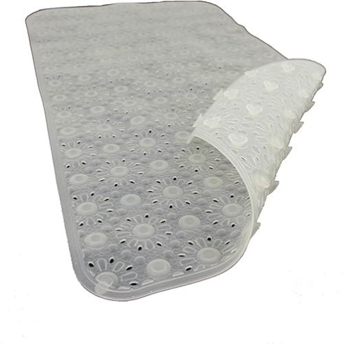 SAFELAND- Non-Slip Bath, Shower, Tub Mat, TPR Material, Eco-Friendly, Non-PVC, Machine Washable, No Odor, with Powerful Suction Cups and Drain Holes, Floral (16"x30" Translucent)