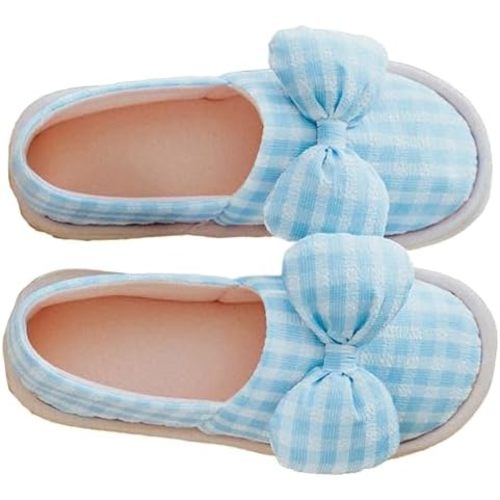 Striped Bow Postpartum Maternity Slippers Thick Sole Non-Slip Enclosed Heel for Pregnant New Moms All-Season Indoor Shoes