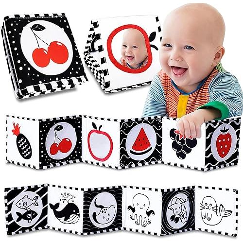 High Contrast Baby Toys For Newborn： Black And White Baby Toys Book 0-3 Months - Tummy Time Mirror For Infant 6 7 8 9 10 11 12 Months Developmental Toys Montessori Sensory Toys Baby Girls Boys Gift