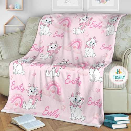 Personalized Disney The Aristocats Marie Blanket, Custom Name Cat Lovers Baby Girl Blanket, Life Is Better With A Cat Kids Blanket Marie Cat