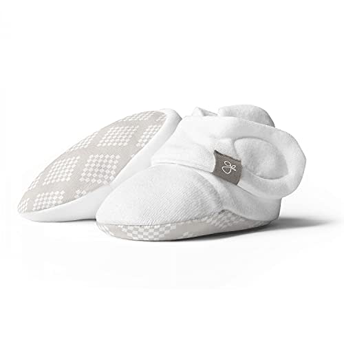 Goumikids Super Soft Organic Stay On Adjustable Baby Boots Organic Bamboo and Cotton Blend Fabric Infant Booties Shoes, 3-6M Diamond Dots Cream