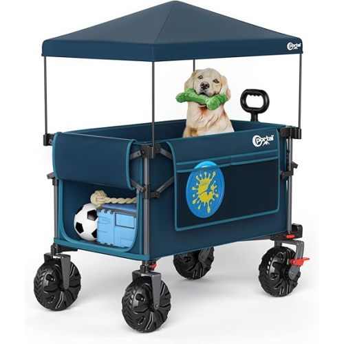 Portal 350L Collapsible Wagon Cart with Removable Canopy, 270Lb Folding Utility Cart with Rear Door for Pet, Camping, Beach, and Outdoor Adventures