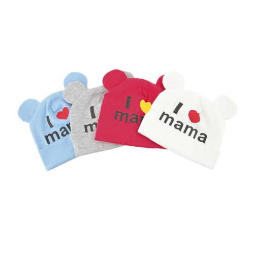 Kacakid Newborn Baby Boys Girls Cute Ear Cotton "I Love MAMA" Print Hats Knitted Beanies Cap