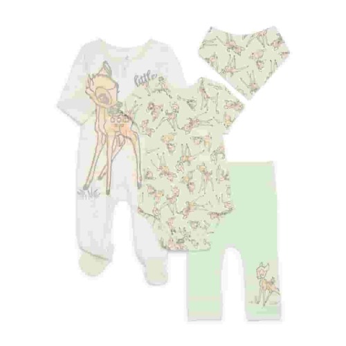 Bambi Baby Layette 4-Piece Gift Set Bodysuit Playsuit Joggers Bib Newborn-9 Months