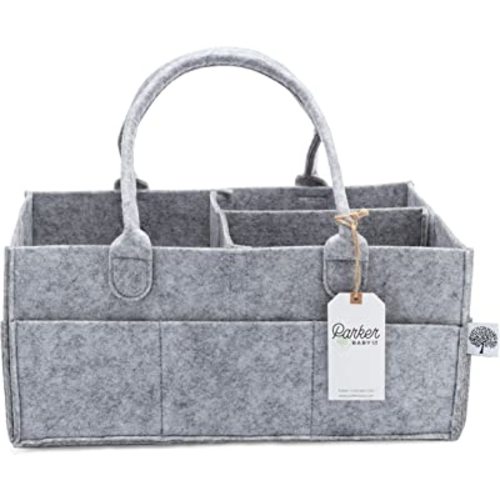 Parker Baby Diaper Caddy - Nursery Storage Bin and Car Organizer for Diapers and Baby Wipes - Gray, Large