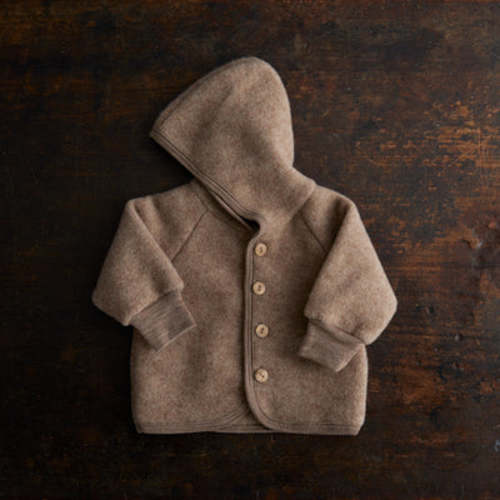 Baby Merino Wool Fleece Jacket - Walnut Melange
