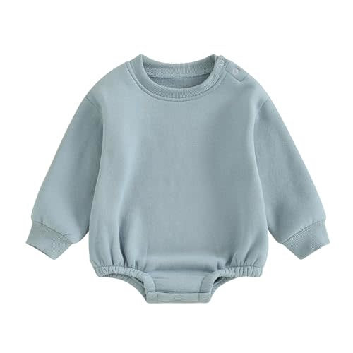 Gueuusu Newborn Warm Sweatshirt Romper Baby Boy Girl Solid Crewneck Long Sleeve Fleece Sweater Bodysuit Thick Winter Clothes