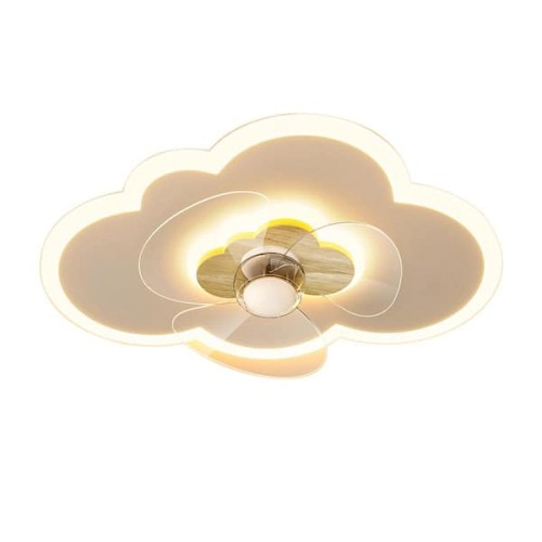 19.7 in. Smart LED Indoor Modern Wood Cloud Shape Low Profile Flush Mount Ceiling Fan Light with Remote for Bedroom