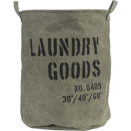 Danya B. LY952 Decorative Collapsible Portable Fabric Laundry Basket - Foldable Canvas Clothes Hamper with Handles - Khaki Green