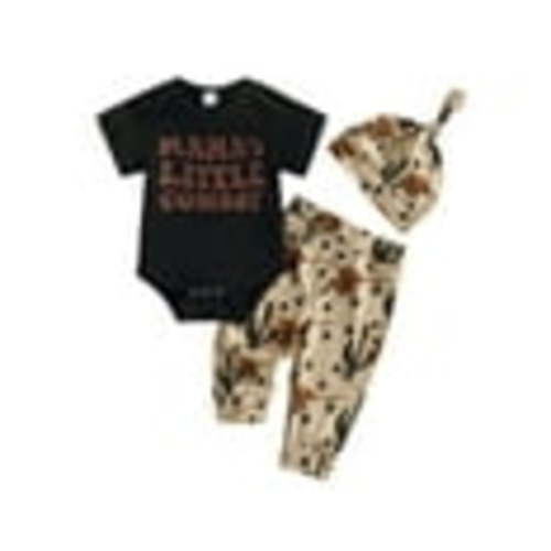 Loalirando Newborn Baby Boy Western Cowboy Clothes Outfits Letter Bodysuit Cowboy Hat/Boots/Cow Long Pants Cap 3Pcs Set