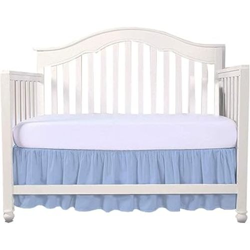 Light Blue Crib Bed Skirt- Perfect for Nursery Crib for Boys & Girls with a 14" Drop and Size 28x52