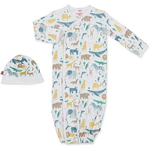 Magnetic Me by Magnificent Baby 100% Organic Cotton Sack Gown & Hat Set, Newborn to 3 Months
