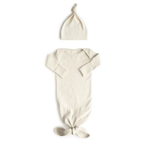 Unisex Ribbed Knotted Gown + Beanie - Baby