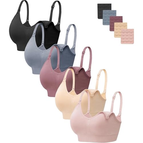 HBselect Women Maternity Bras 5 Pack Nursing Bras for Breastfeeding Seamless Pregnancy Sleep Bralette with Extra Extenders
