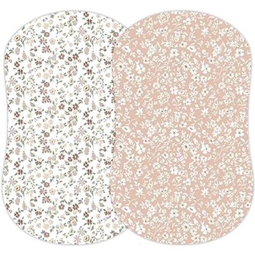 2-Pack Fitted Bassinet Sheets (Fleurette) - Buttery Soft Cotton Blend for Standard Bassinet