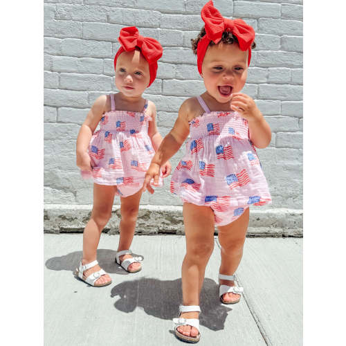 Muslin Smocked Top & Bloomer, American Flag Pink