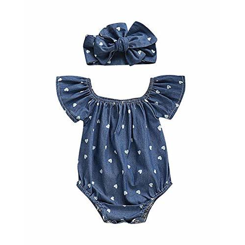 Newborn Baby Girls Romper Jumpsuit Infant Girl Summer Bodysuits Ribbed Short Sleeve One-Piece Headband