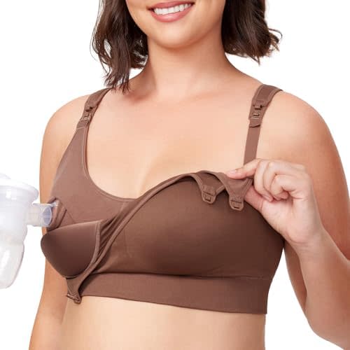 Momcozy Pumping Bra Hands Free, All-in-One Nursing Bras for Breastfeeding & Pumping, Fixed Padding for Enhanced Shape
