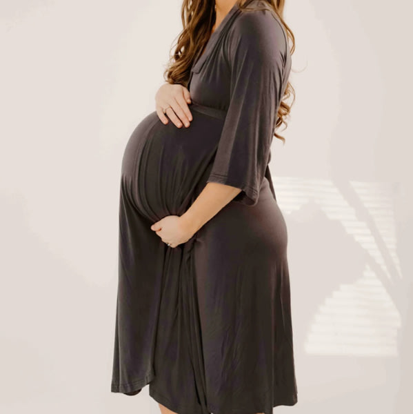 Lila Labor & Postpartum Gown in Charcoal Grey