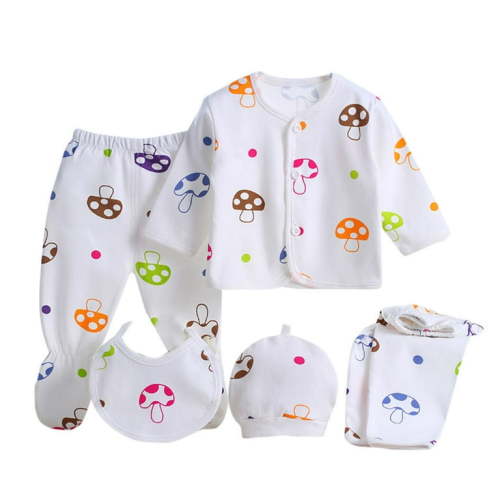 Edvintorg 5PCS cute cartoon printed Pyjamas Set for clothes Baby Boys Girls Long Sleeve Tops+Hat+Pants+Bib sets Baby On Clearance