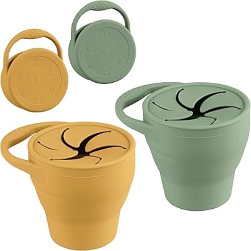 Snack Containers, Silicone Snack Cups for 6-12 Months Toddlers - Pack of 2 Food Grade Silicone Snack Cups with Grip Handle for Baby Led Weaning, Unbreakable (Color 3)