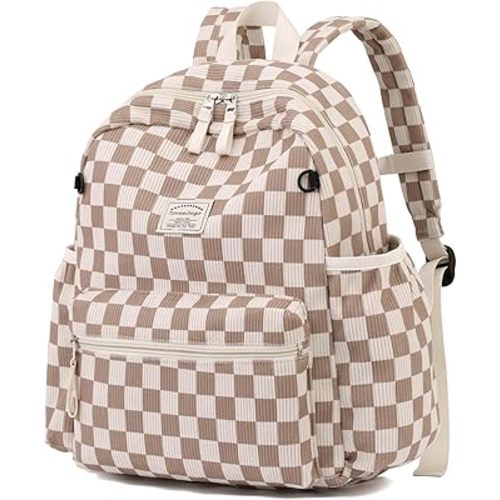 Corduroy Kids Backpack for Boys Girls Backpacks for Primary Elementary Kindergarten 6-10 (Checkered Brown, Medium (15" H Fit A4 Folder))
