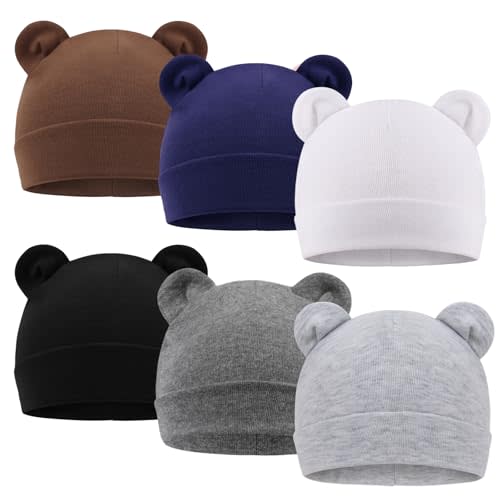 DRESHOW BQUBO 6 Pack Baby Beanie Hats for Unisex Infant Toddler Cotton Beanie Newborn Hospital Hat for Boys Girls 0-6 Months