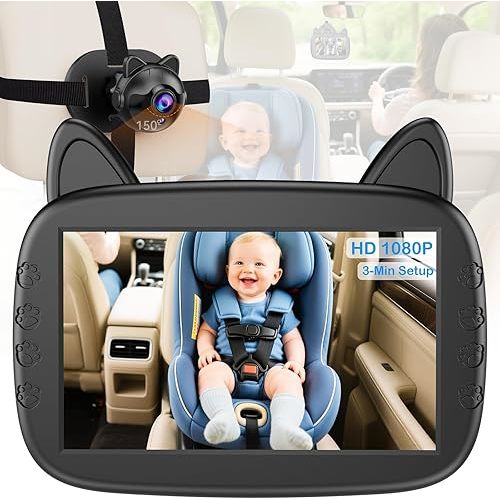 HD 1080P Baby Car Camera: Clear Night Vision for Long Road Trips & Night Driving - No More Turning Around, See Infant Head-to-Toe with 150° Wide Angle, 3-Min Easy Install for New Parents
