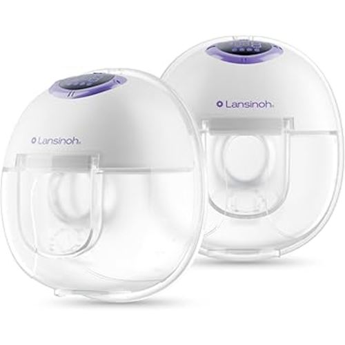 Lansinoh Discreet Duo Wearable Breast Pump, Hands Free Breast Pump, 4 Pumping Modes, 9 Levels Hospital Strength Suction, LED Display, Leak-Resistant Design, 2 Breast Flange Sizes Included: 24mm & 21mm