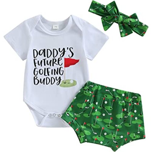 Newborn Baby Girl Golf Outfit Daddy's Future Golfing Buddy Golf Romper Golf Shorts Set 3Pcs Summer Clothes