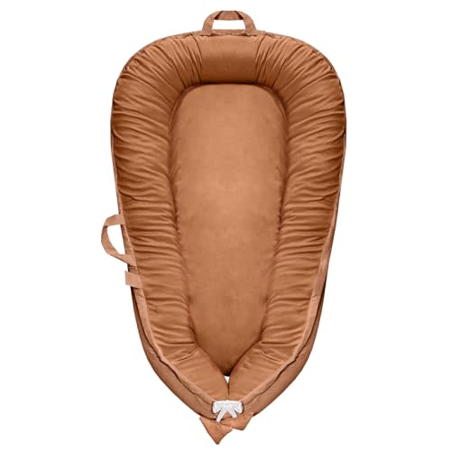 Baby Lounger - Baby Lounger for Newborn 0-24 Months, Baby Nest Breathable & 100% Cotton and Velvet Cover Adjustable Portable Infant Lounger, Co Sleeper for Baby in Bed, Baby Essentials and Gifts