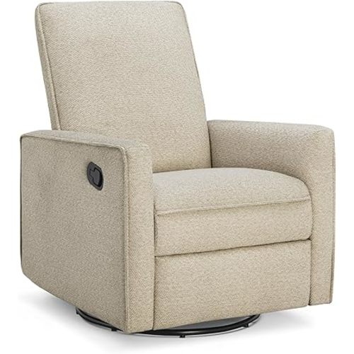 Upholstered Recliner Swivel Glider Nursery Chair Reclining Performance Fabric Rocker with Metal Base,Basketweave,Oat