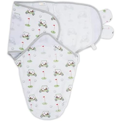 LollyBanks Baby Swaddles, 100% Organic Cotton Swaddles for Newborns Boys and Girls, 3-6 Months Swaddle Sacks with Easy Change Zipper, Swaddle Neutral Baby Registry (Golf Print)