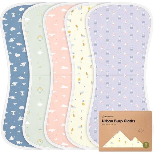 Organic Burp Cloths Baby Boy & Girl - 5-Pack Super Absorbent Cotton Burping Cloths for Babies, Soft & Plush Newborn Spit Up Rags, Infant Towels for Milk Spit Up, Unisex, Large 21" x 10" (Dreamers)