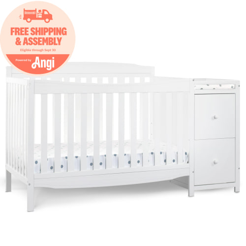 Delta Children Mason 6-in-1 Convertible Crib and Changer, Greenguard Gold Certified, Bianca White
