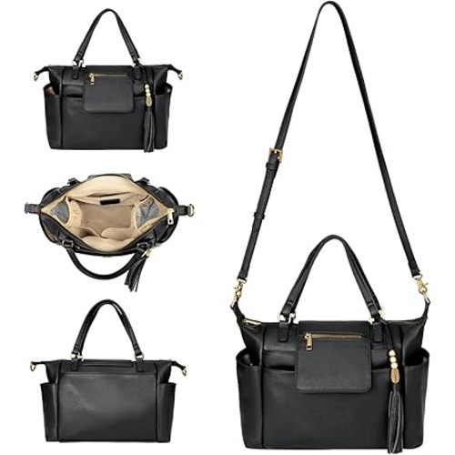 Small Diaper Bag,Mini Diaper Bag Tote, Leather Crossbody Diaper Bag Clutch with 12 Pocekts Diaper Bag Purses for Women Girls,Crossbody Strap,2 Insulated Pockets,Black