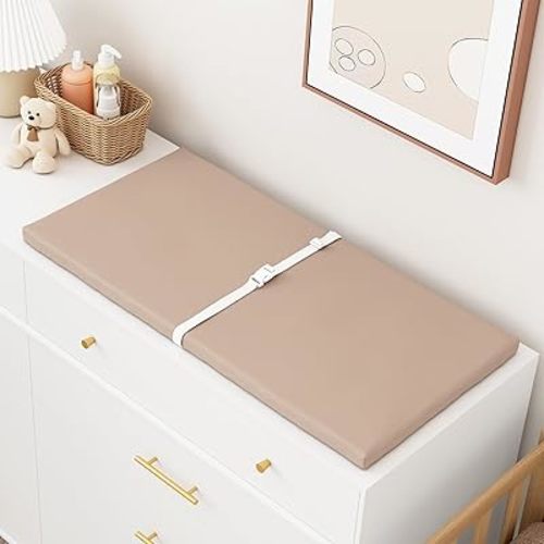 YACODAVO Wipeable Baby Changing Pad for Dresser and Table, Cozy Diaper Changing Pad with Waterproof & Wipe-Clean Leather Cover, Standard Size (31.5" L x 15.8" W), Light Brown