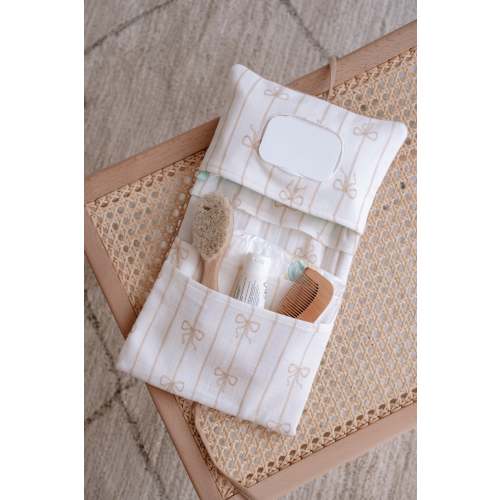 Wet Wipes and Diaper Clutch - Ribbon/Beige