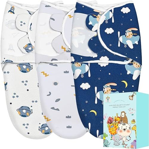Cute Castle 3-Pack Baby Swaddle Sleep Sacks - Perfect Boxs - Newborn Swaddle Sack - Ergonomic Baby Swaddles Warp Blanket for Boys and Girls (Small 0-3 Months), Planet, Sun, Flying Rabbit