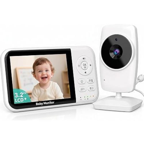 Video Baby Monitor with Camera Non WiFi Baby Monitors, Night Vision, VOX, 3.2 inch HD Screen, Two-Way Audio, Feeding Reminder, Temperature Monitoring, Smart 8 Lullabies, for Newborn Baby