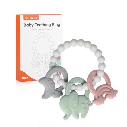 Baby Teething Rings, Silicone Infant Teething Toys for Babies 3-6 Months, Toddler Teether Chew Toys 6-12 Months, BPA Free Teething Relief Soothing Sore Gums