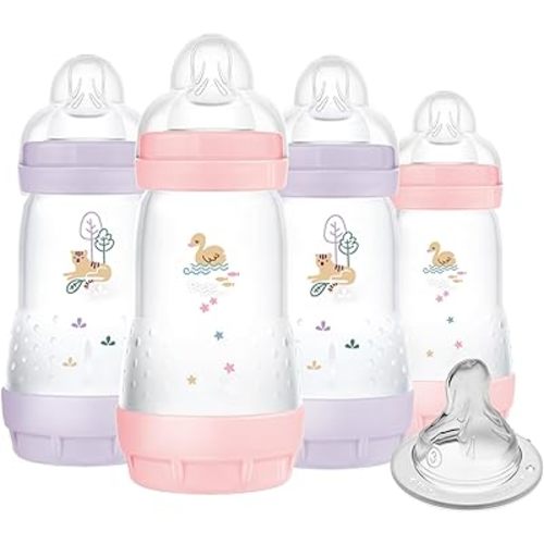 MAM 9oz Easy Start Anti-Colic Baby Bottle, Medium Flow with Bonus Fast Flow Nipple, Breastfeeding-Like Silicone Nipple, Reduces Colic and Gas, Easy-to-Clean, BPA-Free, Vented Bottle for Newborns