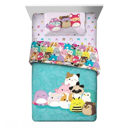Squishmallows Full Bed in a Bag, Comforter and Sheets, Reversible, Microfiber