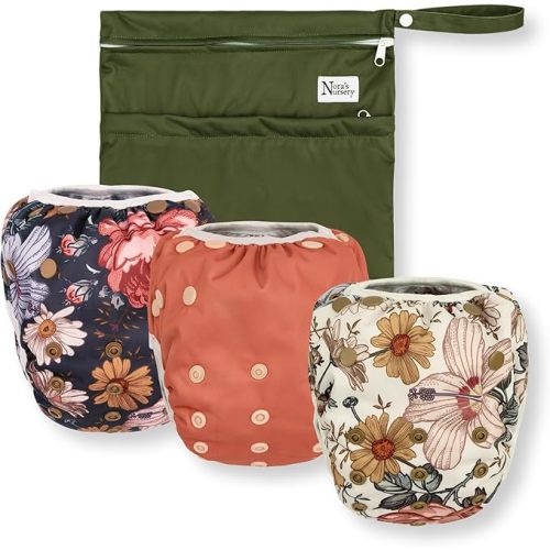Nora's Nursery Reusable Swim Diapers and Wet Bag - One Size Fully Adjustable - Harlow Swim 3 Pack with Wet Bag