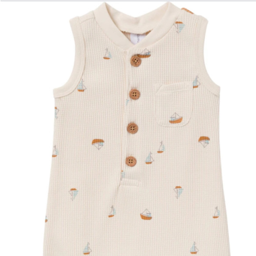 Baby Boys Beige Sailboat Sleeveless Romper – Gerber Childrenswear