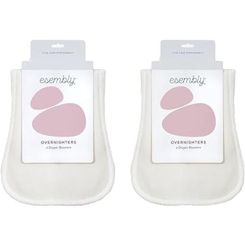 Esembly Overnighters – Organic Cotton Cloth Diaper Booster Inserts with Stay-Dry Fleece – Reusable Nighttime Absorbency Doublers for Heavy Wetters – One Size, Pack of 4
