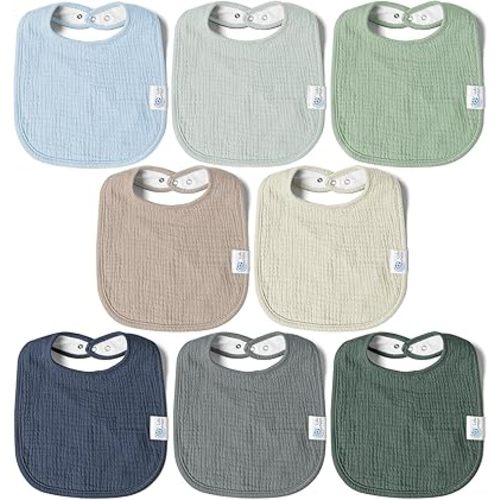 lulumoon Muslin Baby Drool Bibs - Absorbent Bandana Bibs 100% Cotton for Drooling Baby Girls Boys(Seashore)